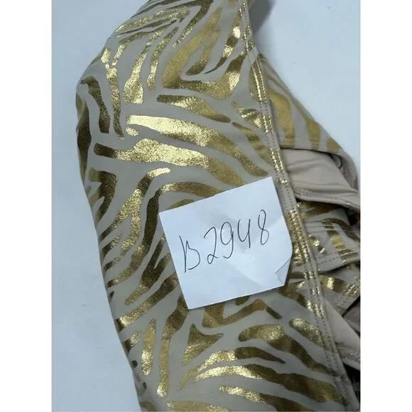 Forever 21 Gold Zebra One Piece Swimsuit Open Middle High Cut Bottom Size XL - Picture 14 of 14